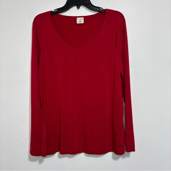 Soma Medium Red Long Sleeve Scoop Neck Basic T Shirt Essential Top Comfy Soft - Picture 1 of 10